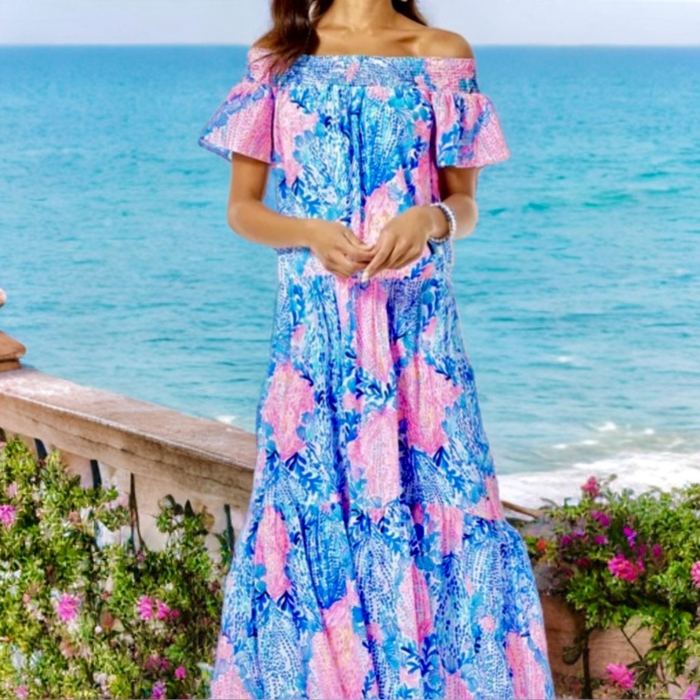Holy Grail ~Lilly Pulitzer Dezi Off-The-Shoulder Lined Maxi Dress NWOT